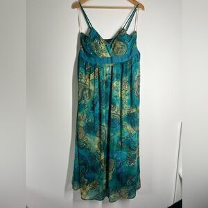 Mile Gabrielle Bohemian Dress Cobalt Blue Strapless Floral Paisley Lined Sz XL